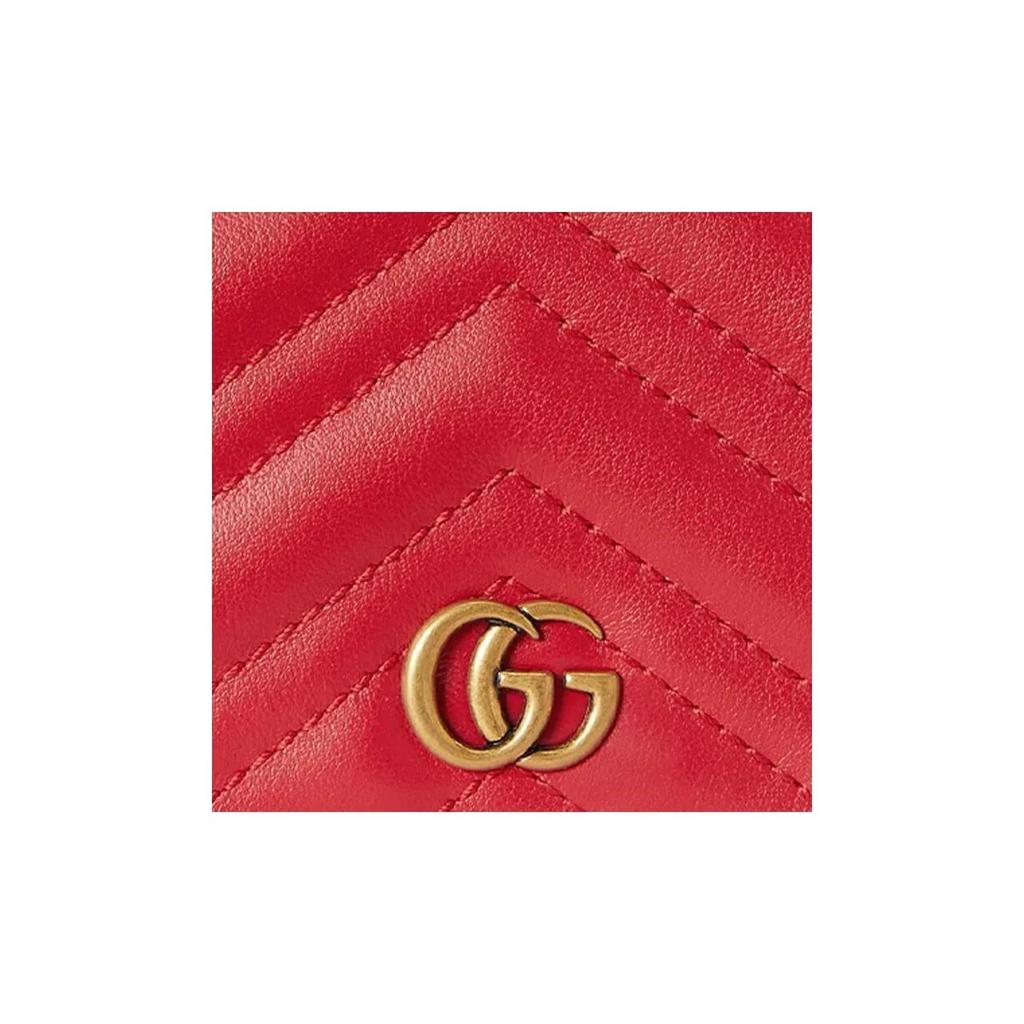 GUCCI Marmont double G logo snap closure quilted leather card holder wallet for women  red