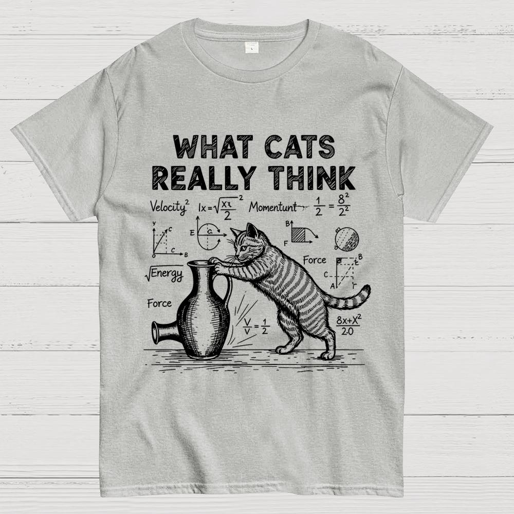 Funny Cat Physics What Cats Really Think Cotton Summer Casual Cool Loose T-Shirt