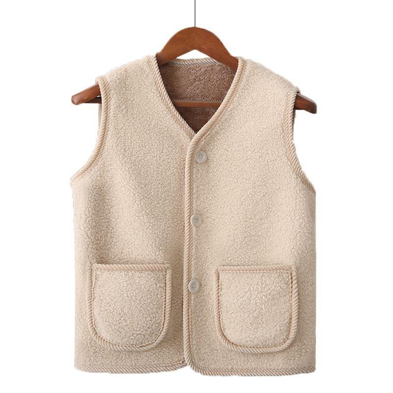 Women Autumn Winter Vest Grained Plush Vest Coat Stylish V Neck Fleece Vest Coat for Women with Double Pockets Cardigan for Wear