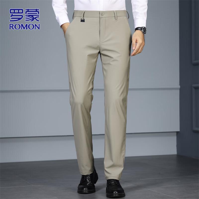 

ROMON Men s Business Casual Slim Straight Stretch Trousers 34