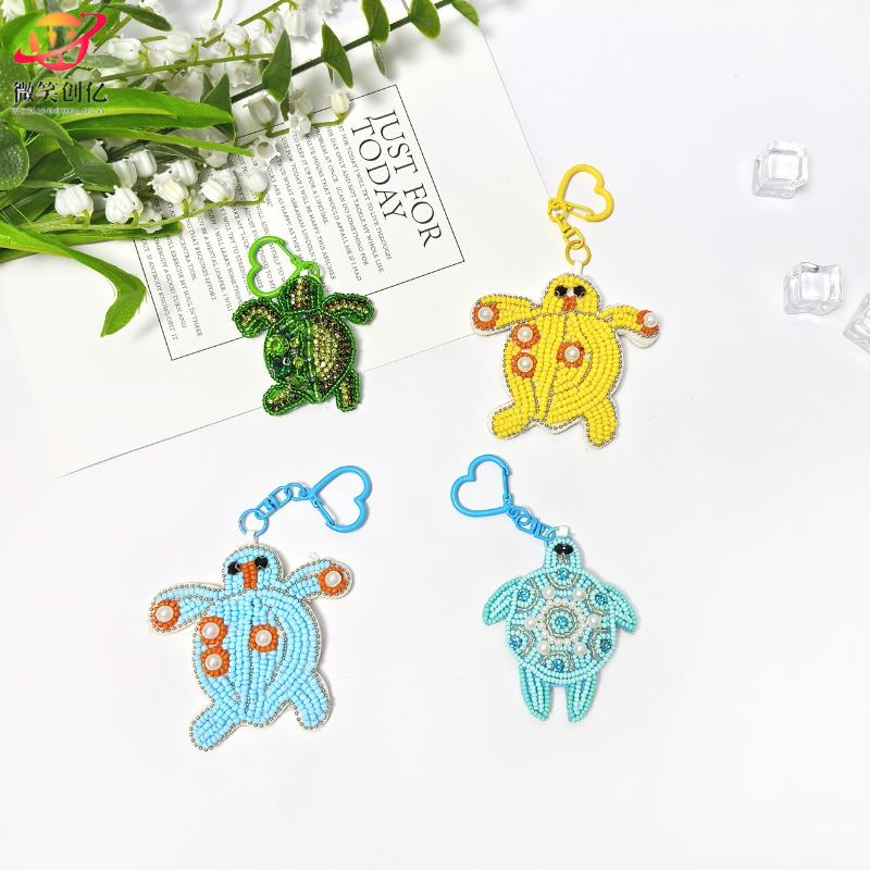 Rhinestone Beaded Bag Pendant Cute Handmade Beaded Keychain Creative Starfish Shell Dolphin Turtle Bag Accessories Diy Pendant