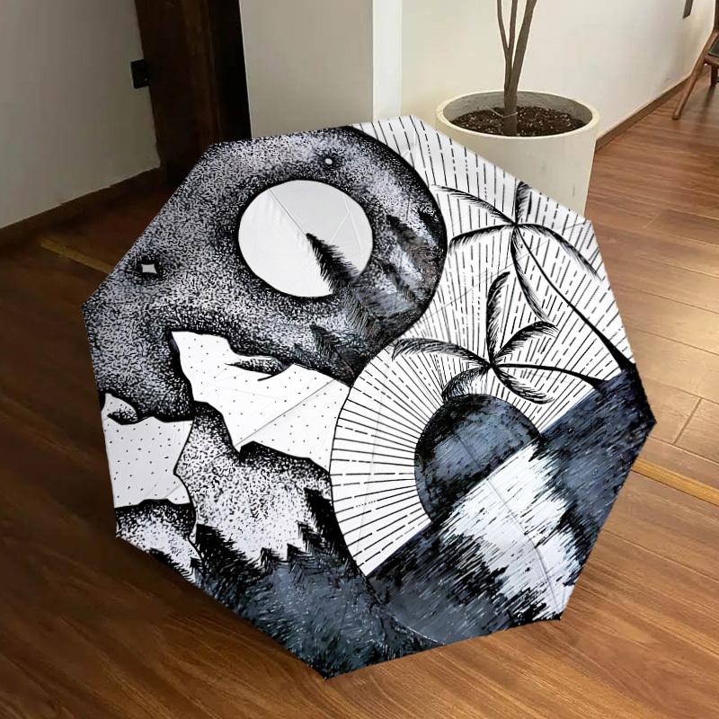 

1pc Night Moon Landscape Automatic Open/Close Umbrella, Folding Compact Umbrella with Lightweight Design for Women/Men yy251011101