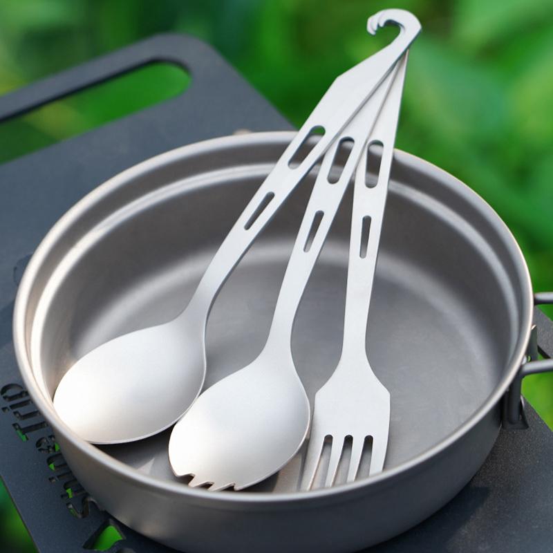 2 In 1 Outdoor Titanium Spoon Fork Spork Camping Tableware With Bottle Opener Portable Hiking Picnic Spoon Fork For Travelling