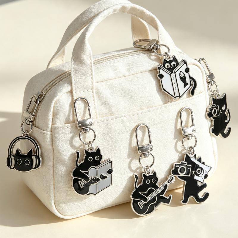 Cute Black Cat Enamel Keychain Creative Kitten Design Lightweight Key Ring for Handbag Decor Small Gift for Cat Enthusiasts