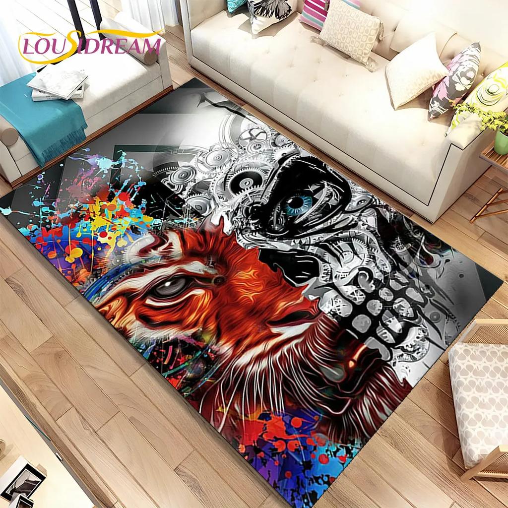 Beast Animal Tiger,Sabretooth Cartoon Area Rug,Carpet for Home Living Room Bedroom Sofa Doormat Kitchen Decor,Non-slip Floor Mat