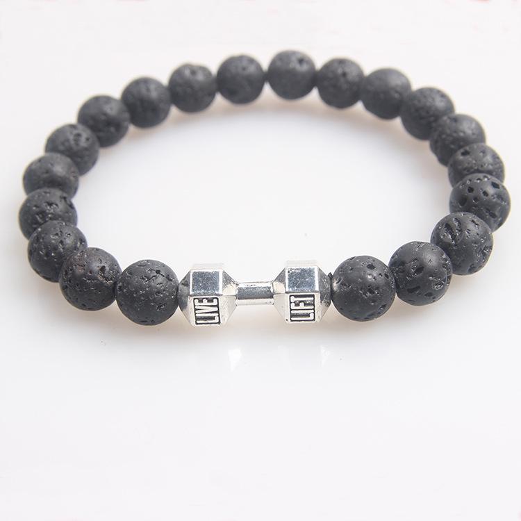 Volcanic Stone & Metal Dumbbell Prayer Beads Fashion Bracelet