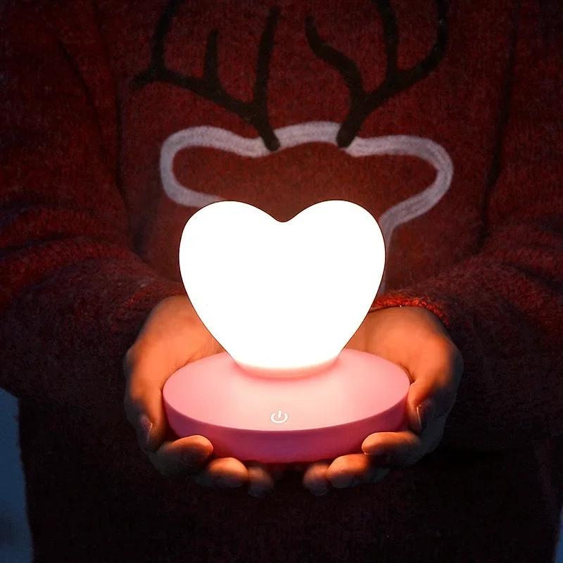 USB Rechargable Romantic Love Heart LED Night Light Touch Control Table Lamp for Valentines Day Anniversary Gift Home Decor