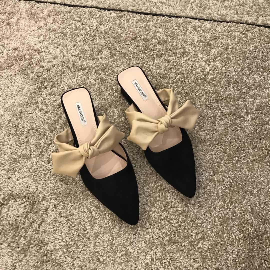 

Xiaoxiangfeng cool slippers women s shoes 2025 spring and summer outer wear bow bag head high heel Internet celebrity half drag single shoes 42 чорний