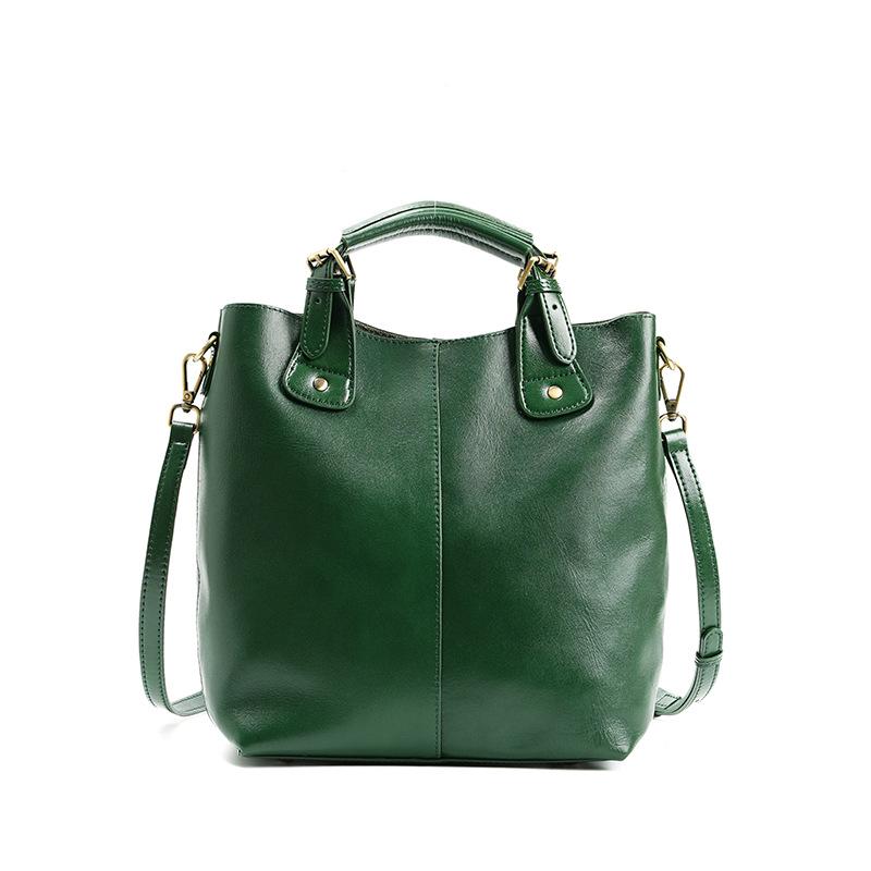 

Vintage Vegetable-Tanned Leather Large Capacity Shoulder Tote Bag зелений