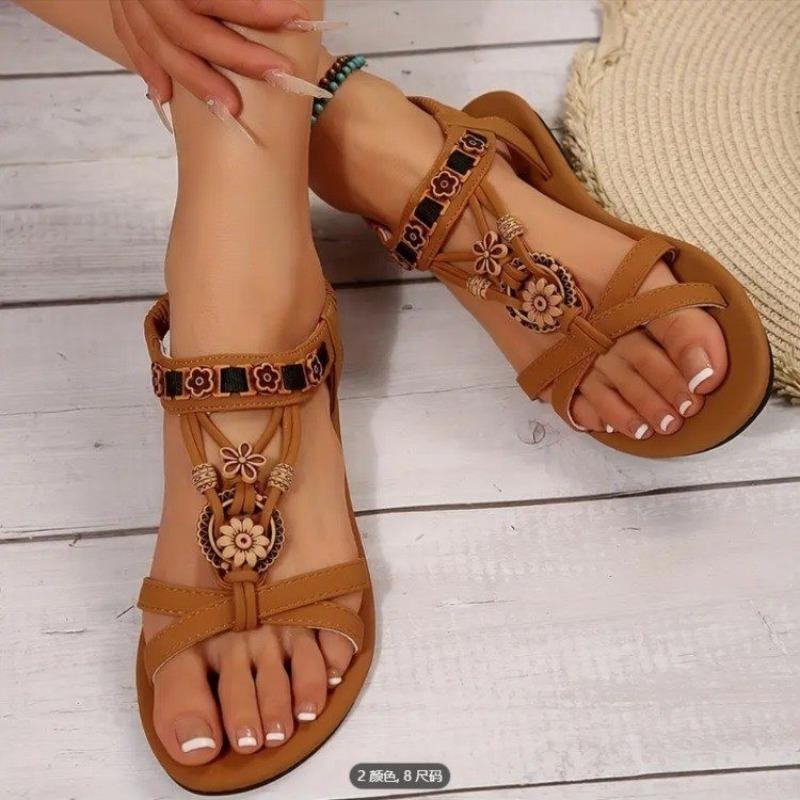 Mode Damen Schuhe 2025 Heißer Verkauf Zehenfrei Damen Sandalen Mode Floral Täglich Sommer Neu Übergröße Leicht Weiche Sohle Flache Sandalen
