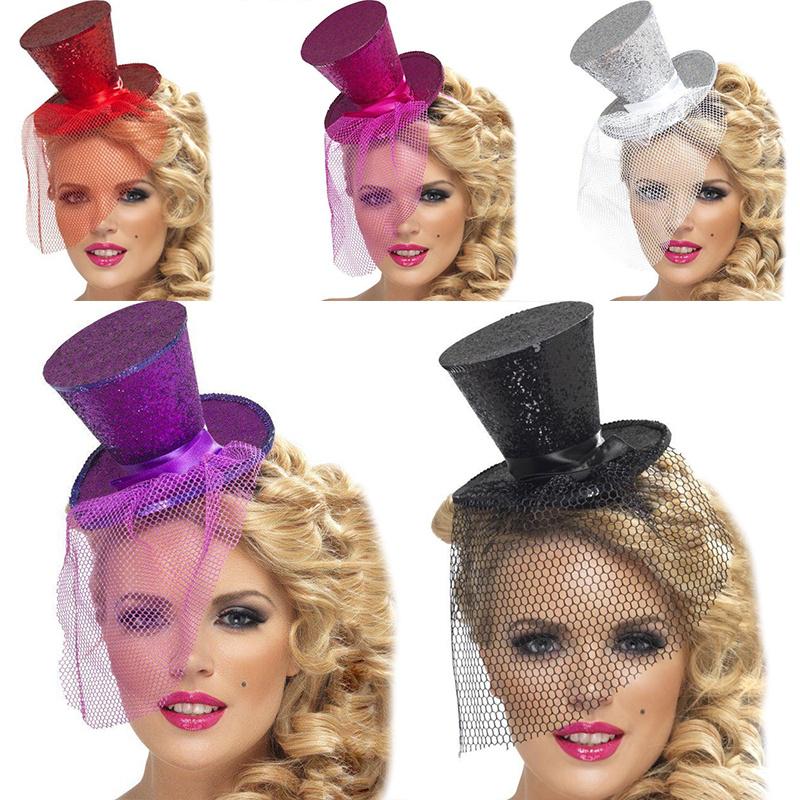 Buy Mini Glitter Top Hat HEADBAND Veil Ladies BURLESQUE Hen Night Party