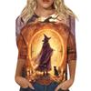 Women's Fashion Casual Halloween Print 3/4 Sleeve T-Shirt with Round Neck