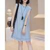 Summer Slimming Vintage Cotton Linen Dress With Round Neck For Casual And Travel Wear