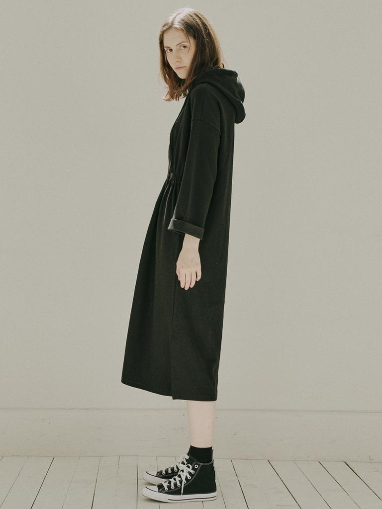 Avang Waistband Hood Long Dress - Black