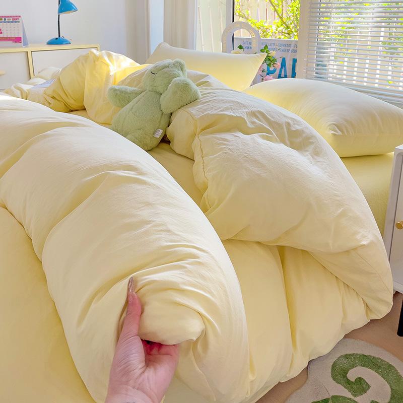 Class A Maternal And Infant Grade Solid Color Four-Piece Set Washed Cotton Double Quilt Cover Dormitory Bed Sheet 3Pcs Set Bed Hat Quilt Cover