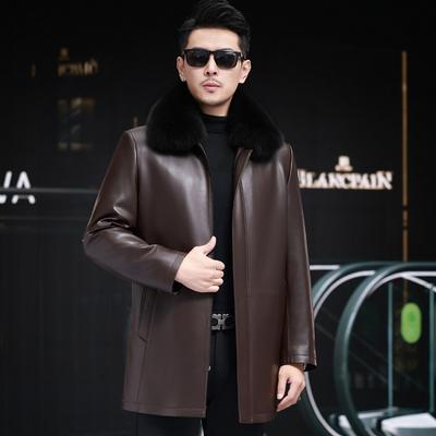 Genuine Leather Down Jacket Men's Medium and Long Men's Sheepskin Leather Jacket Medium Winter Thickened Take-off Liner Leather Jacket