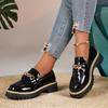 2025 autumn new foreign trade large size round head thick heel thick sole one pedal glossy small leather shoes loafers women