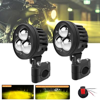 2Pc 3 Lens Motorcycle LED Spotlights Headlamp Bulbs External Scooters Driving Fog Lamp Projector Lens Work Auxiliary Spot Light 12V