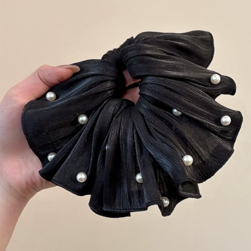 3pcs French Style Silk Nail Bead Large Intestine Hair Ring High End Fluffy Pleated Headband with Gentle and Versatile Hair Tie