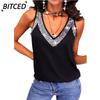 Women's Fashion Casual Sleeveless V Neck Blouses & Shirts