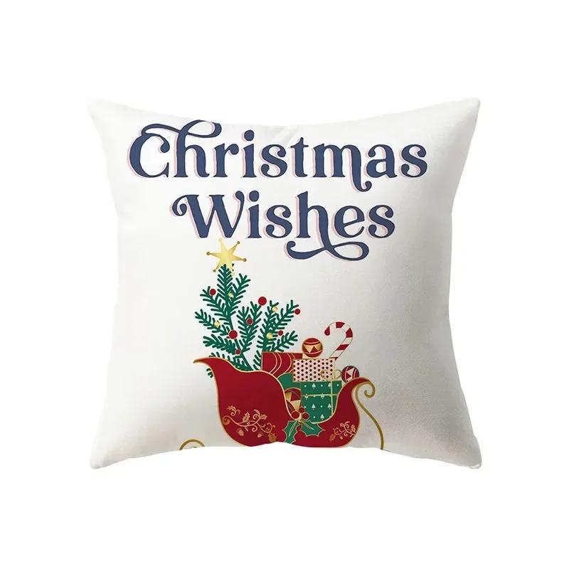 Merry Christmas Santa Claus Elk Print Pattern Cushion Cover Home Decoration Living Room Sofa Square Pillow Cover