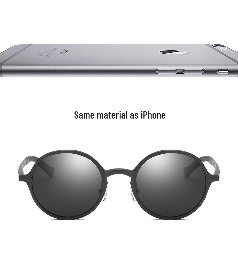 Óculos de Sol Masculinos Redondos Retrô Polarizados de Alumínio-Magnésio para Dirigir e Ciclismo 8552