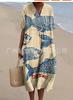 New Loose Casual Comfortable V-neck Digital Printing Pleated Large Version Dress