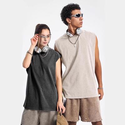 230g Pure Cotton Distressed Sleeveless Men's Retro Hiphop Tank Top