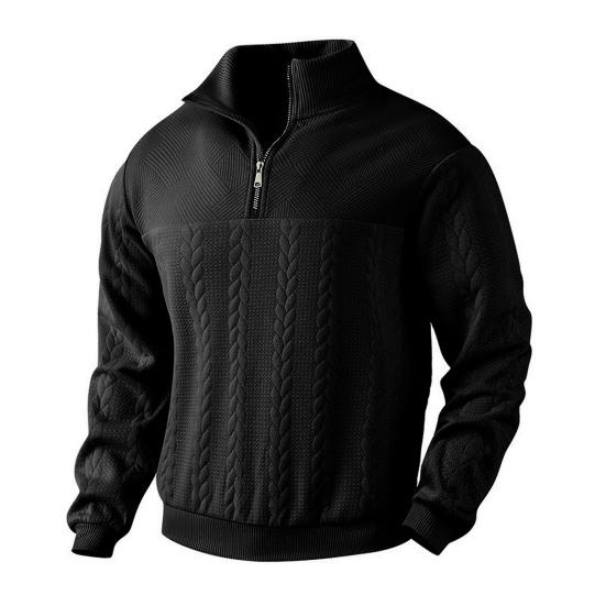 Herre Forår Vinter Sweater Ensfarvet Lange Ærmer Strikket Tyk Elastisk Smal Pasform Høj Krave Lynlås Pullover Sweatshirt til Daglig Brug