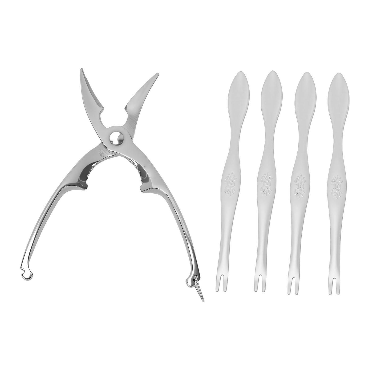 Crab Cracker and Tools Set Stainless Steel Lobster Crab Seafood Cracker with 4 Forks for Home Party