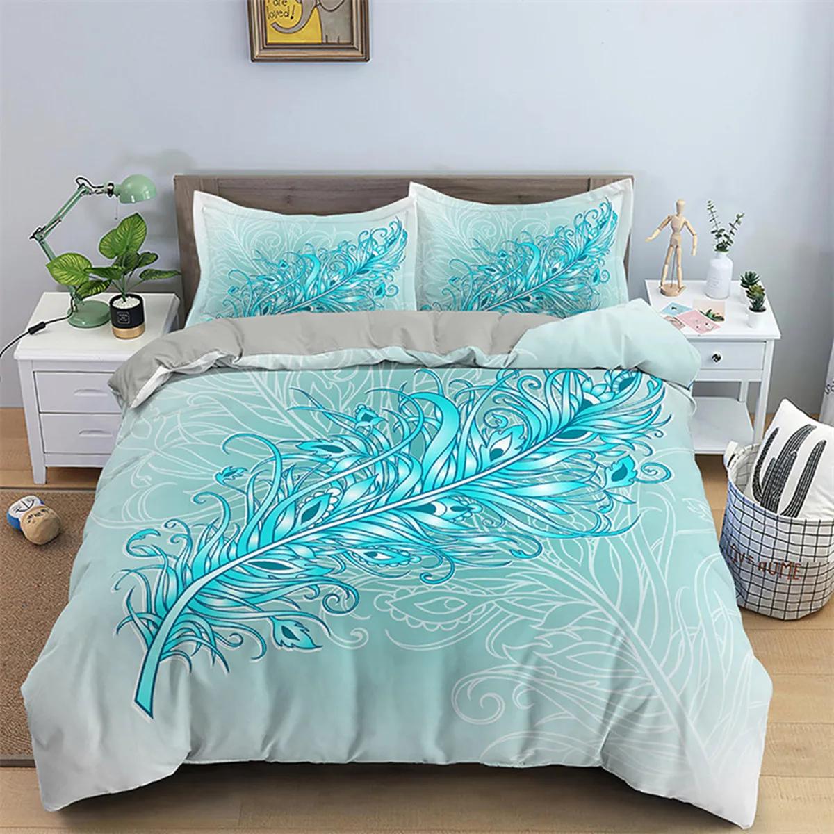 

Dark Blue Peacock Feather Duvet Cover Feather Elegant Theme Chic Floral Quilt Cover for Women Teen Boys Girls Bedroom Decoration 70x133cm 2pcs