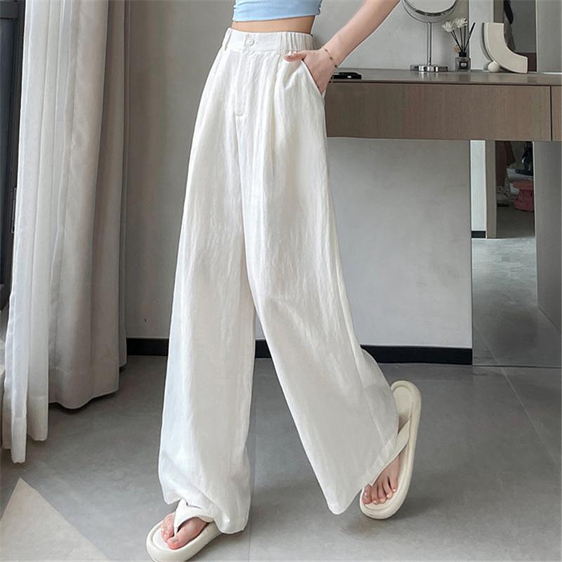 Cotton and Linen Summer Women's Wide Leg Full Pants High Waist Summer Female Elegant Minimalism Straight Loose Trousers