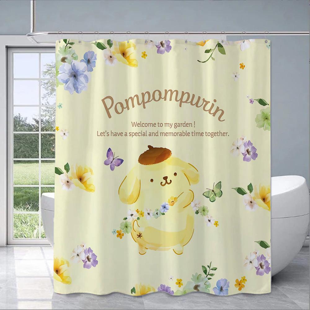 Cute Cartoon P-Pom Pom Purin Shower Curtain Waterproof Polyester Fabric Paint Colorful Bath Curtains Curtain With Hook