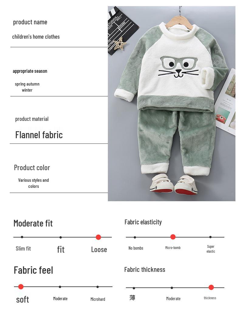 2023 Herbst/Winter Fleecefutter Kinder Cartoon Flanell Pyjama Set