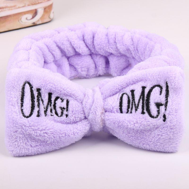 Versatile Candy Color Omg Letters Bow Headband Coral Fleece For Daily Facial Routines