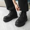 British Style Men Fashion Platform Boots Black Tide Original Leather Shoes Cowboy Ankle Boot Big Toe Motorcycle Botas Masculinas