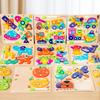 Montessori Wooden 3D Puzzle for Toddlers with Drawing Board Animal & Vehicle Shape Matching Blocks Jigsaw Toys for Kids Learning