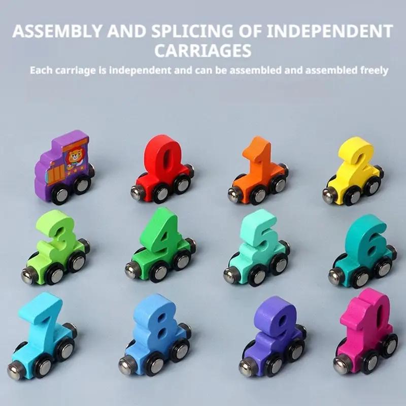 Holz-Magnet-Zahlenzug Baustein Montageauto Feinmotorik Lernspielzeug für Kleinkinder Vorschulkinder Geschenk