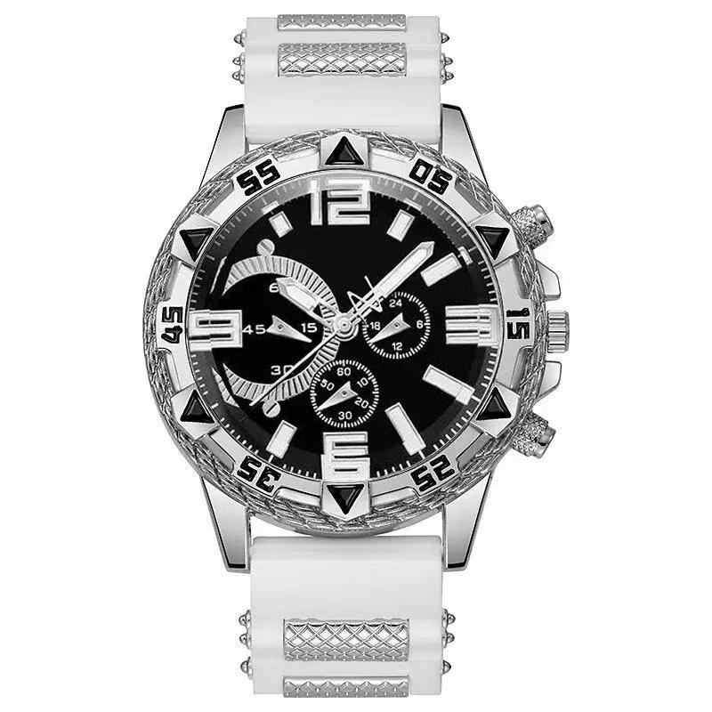 Fake Three-Eye Sports Wind Silicone Strap Big Gold Watch Multi-Color Fashion Business Versatile Men'S Quartz Watch