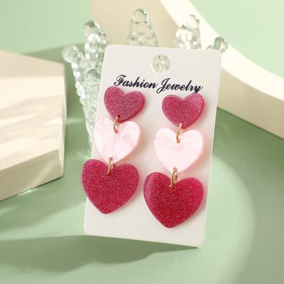 2PCS Romantic Pink Heart Stud Earring for Women Girls Cute Love Hollow Gangle Earrings Set Personality Jewelry New Fashion Gifts