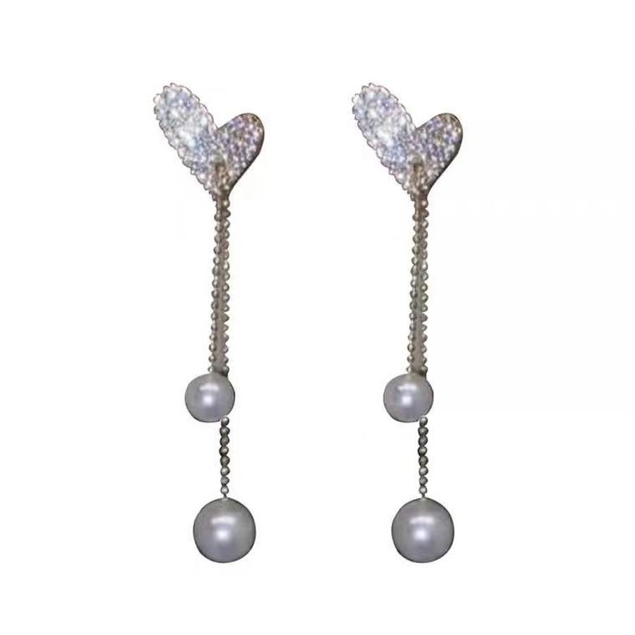 Lady Heart Earring Long Tassel Pearl Drop Earrings Party Jewelry 1Pair