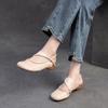 Johnature Genuine Leather Round Toe Comfortable Low Heel Sandals Casual Versatile Women's Shoes