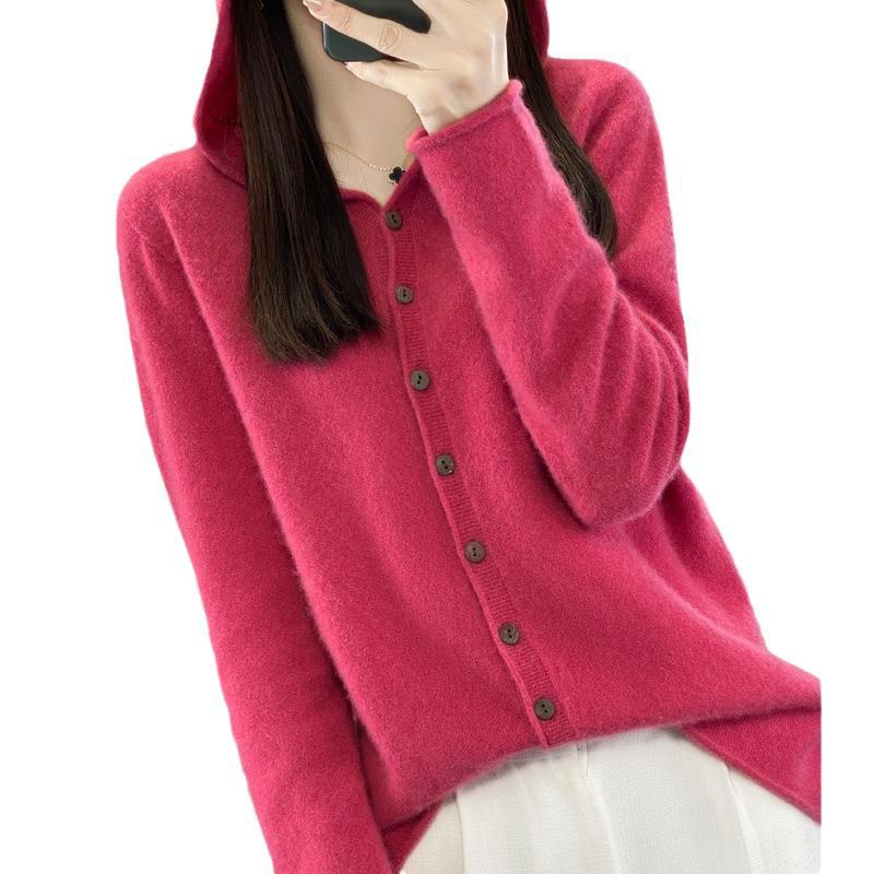 Australian Merino Wool Women's Seamless Hooded Cardigan Sweater