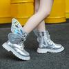 Girls Boots Autumn Winter Fashion Butterfly Princess Botas Casual Non-slip Ankle Boots Silver Patent Leather Kids Shoes 2026