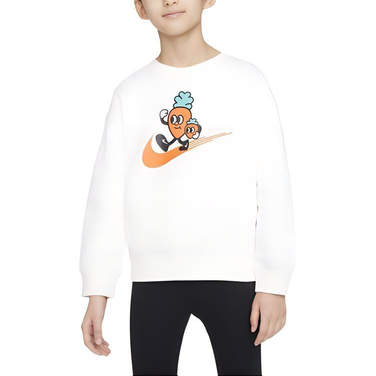Nike Sweatshirt CNY Collection Cartoon Carrot Logo Print Fleece Lined Crew Neck Pullover White Kids' FD4074-133