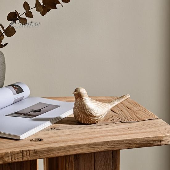 Resin Bird Ornaments Ornaments, Retro Wood Color Figurine, Handmade Carved Unique Home Accessories Decorative Statue for Country Farmhouse Tabletop