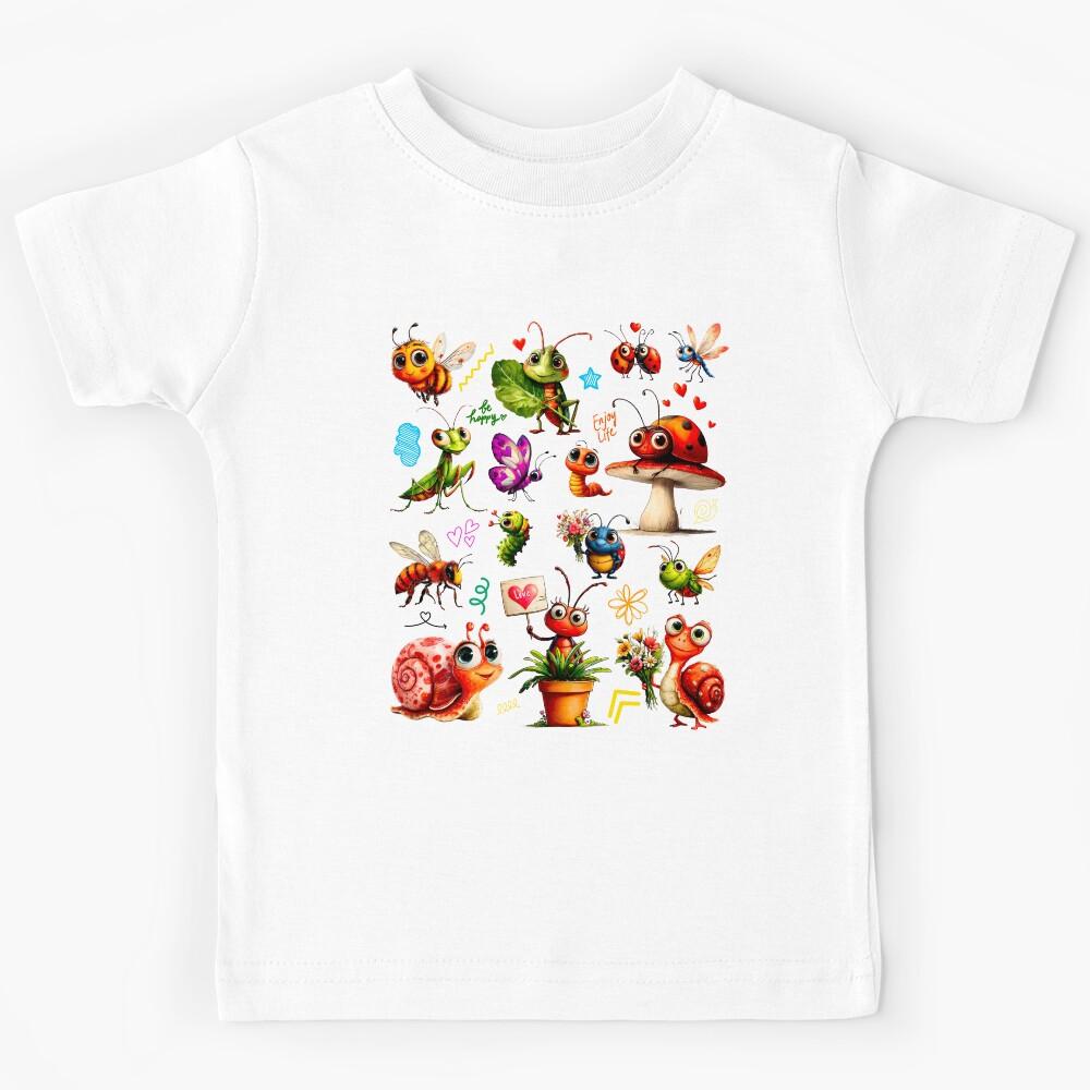 Kawaii Garden Bugs - Cute Garden Insects Kids T-Shirt 170