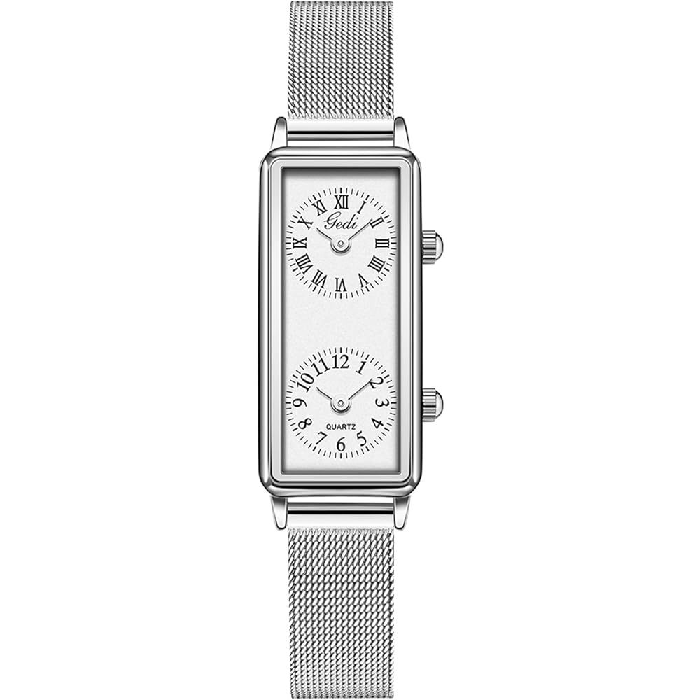 Gosasa Vintage Dual Time Zone Waterproof Women s Quartz Analog Watch with Leather Strap Silver
