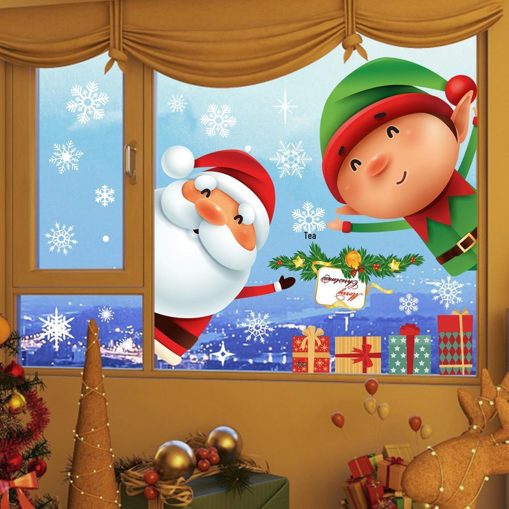 Christmas Electrostatic Stickers: Snowman, Snowflake, Bells - Window & Wall Decorations