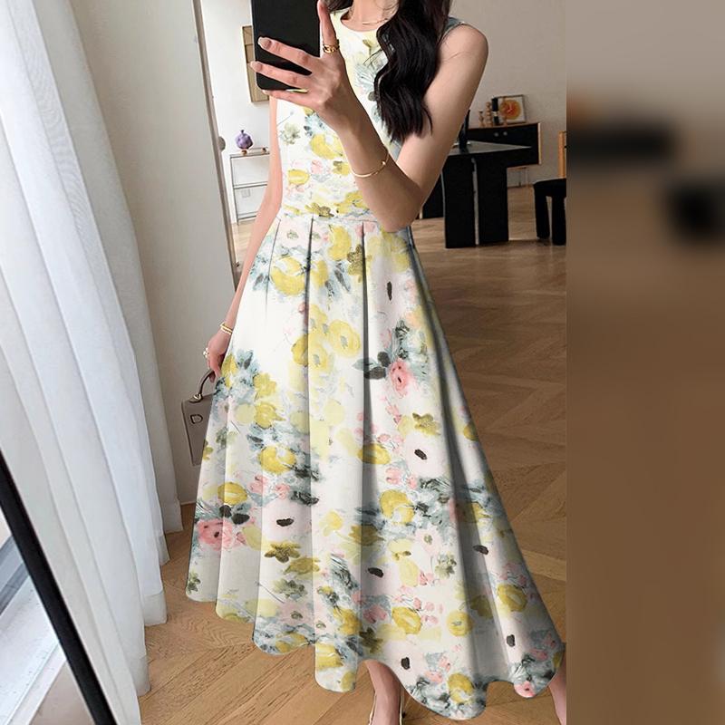 

ZANZEA Женское повседневное платье без рукавов с круглым вырезом и летним цветочным принтом 3XL зелёный